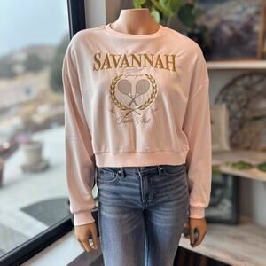 NWT Glo Fashion Savannah Georgia Tennis Club Cropped Sweatshirt Pink Francesca's